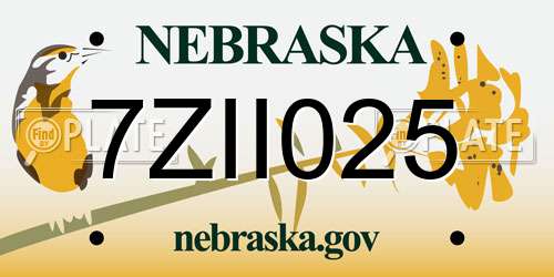 7ZII025 Nebraska License Plate