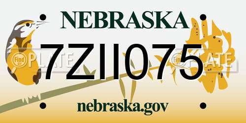 7ZII075 Nebraska License Plate