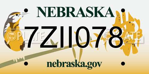 7ZII078 Nebraska License Plate