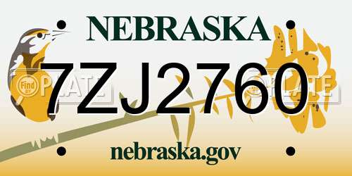 7ZJ2760 Nebraska License Plate