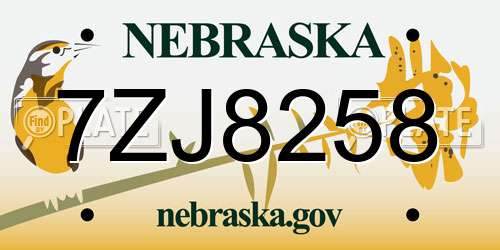 7ZJ8258 Nebraska License Plate