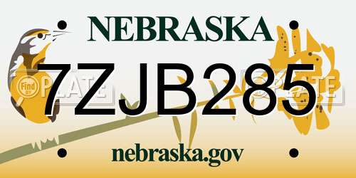 7ZJB285 Nebraska License Plate