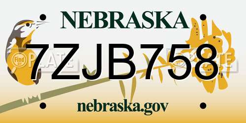7ZJB758 Nebraska License Plate