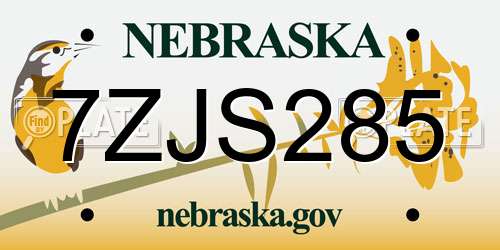 7ZJS285 Nebraska License Plate