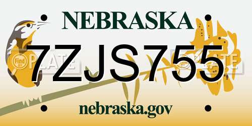 7ZJS755 Nebraska License Plate