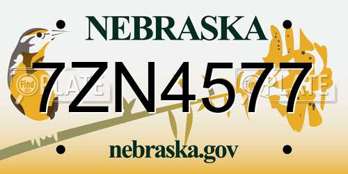 7ZN4577 Nebraska License Plate