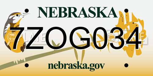 7ZOG034 Nebraska License Plate