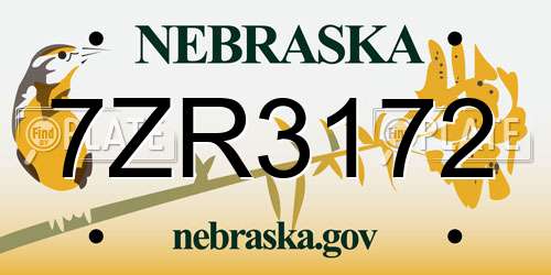 7ZR3172 Nebraska License Plate
