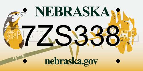 7ZS338 Nebraska License Plate