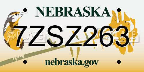 7ZSZ263 Nebraska License Plate