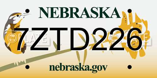 7ZTD226 Nebraska License Plate