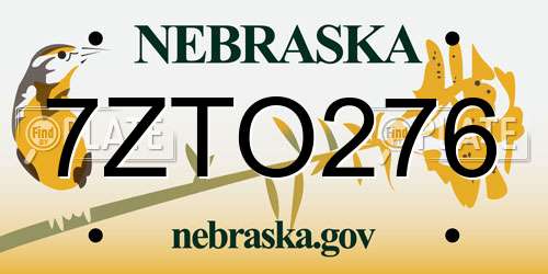 7ZTO276 Nebraska License Plate
