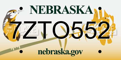 7ZTO552 Nebraska License Plate