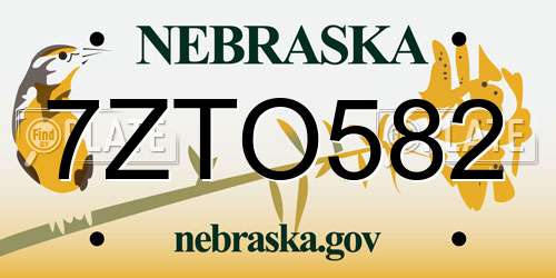 7ZTO582 Nebraska License Plate