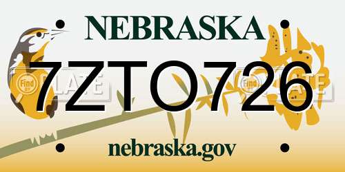 7ZTO726 Nebraska License Plate