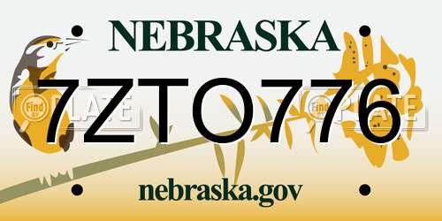 7ZTO776 Nebraska License Plate