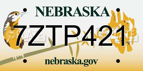 7ZTP421 Nebraska License Plate