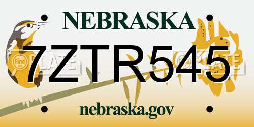 7ZTR545 Nebraska License Plate