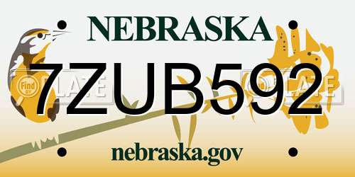 7ZUB592 Nebraska License Plate