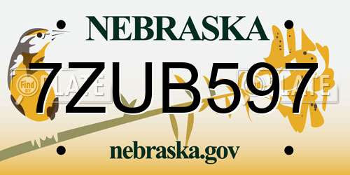 7ZUB597 Nebraska License Plate