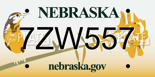 7ZW557 Nebraska License Plate