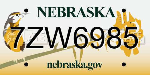 7ZW6985 Nebraska License Plate