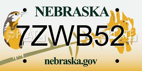 7ZWB52 Nebraska License Plate