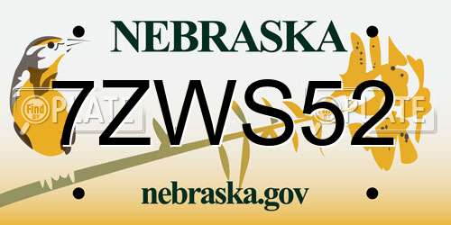 7ZWS52 Nebraska License Plate