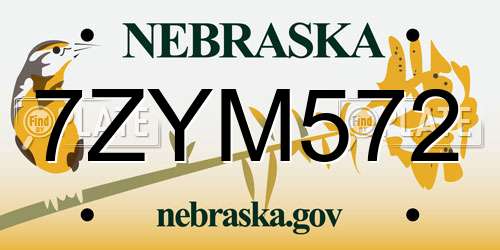 7ZYM572 Nebraska License Plate