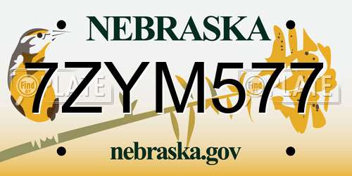 7ZYM577 Nebraska License Plate