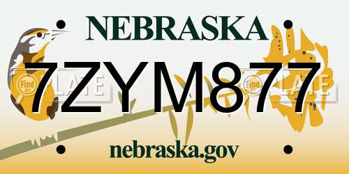 7ZYM877 Nebraska License Plate