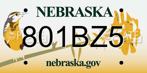 801BZ5 Nebraska License Plate