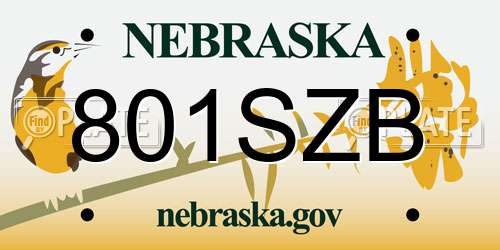 801SZB Nebraska License Plate