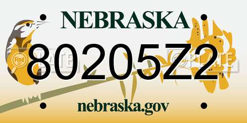 80205Z2 Nebraska License Plate