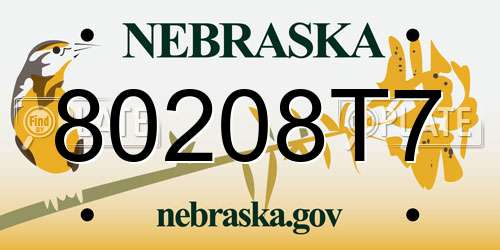 80208T7 Nebraska License Plate