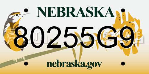 80255G9 Nebraska License Plate