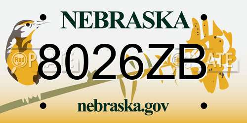 8026ZB Nebraska License Plate