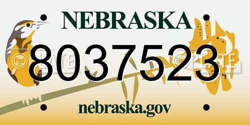 8037523 Nebraska License Plate