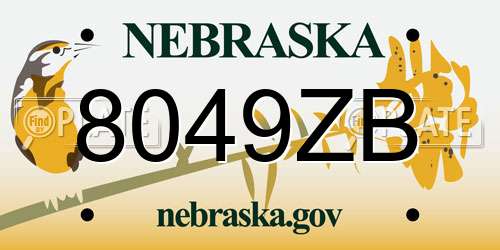 8049ZB Nebraska License Plate
