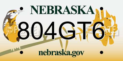 804GT6 Nebraska License Plate