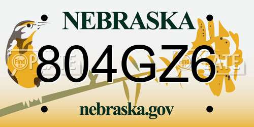804GZ6 Nebraska License Plate