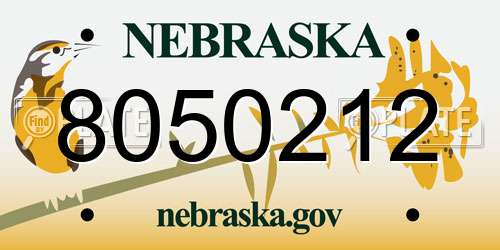 8050212 Nebraska License Plate