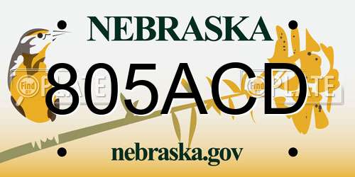 805ACD Nebraska License Plate