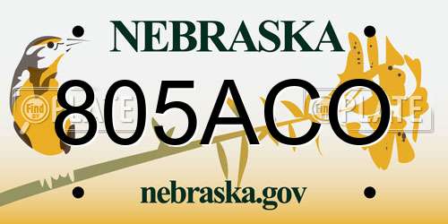 805ACO Nebraska License Plate