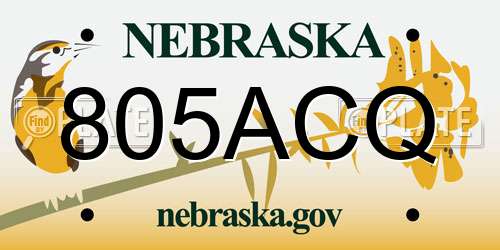 805ACQ Nebraska License Plate