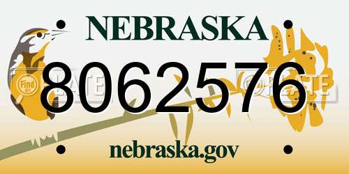 8062576 Nebraska License Plate
