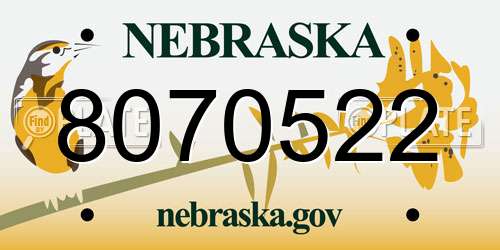 8070522 Nebraska License Plate