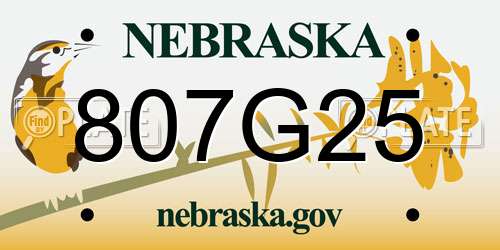 807G25 Nebraska License Plate