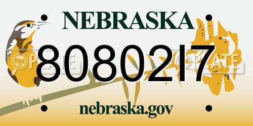 80802I7 Nebraska License Plate