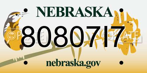 80807I7 Nebraska License Plate